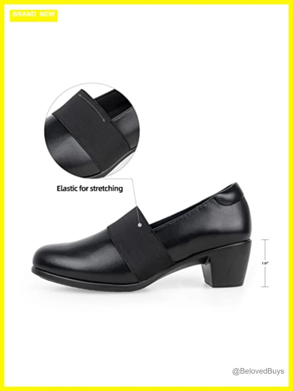 Women's Low Block Heels Pumps Comfy Slip On Faux Leather Dress Shoes